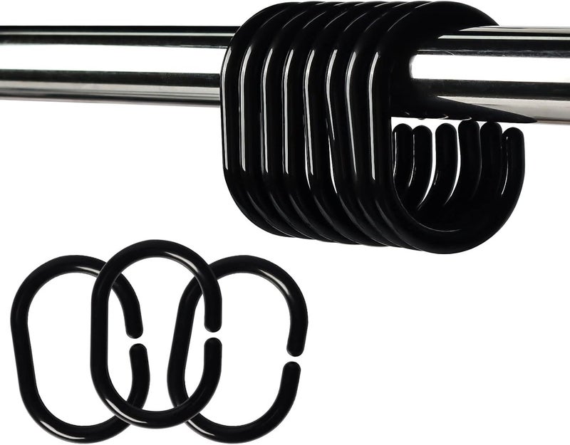 Ulable Premium Plastic Shower Curtain Rings Shower Curtain Hooks Gliding on Standard Shower Rods Easy Snap Closure (C Shape,Black,24Pcs) - Image 1